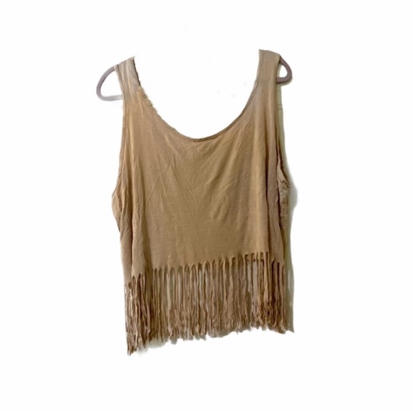 🩷 Tan Tribal Printed Fringed Crop Top 3X 1031 - Picture 5 of 5